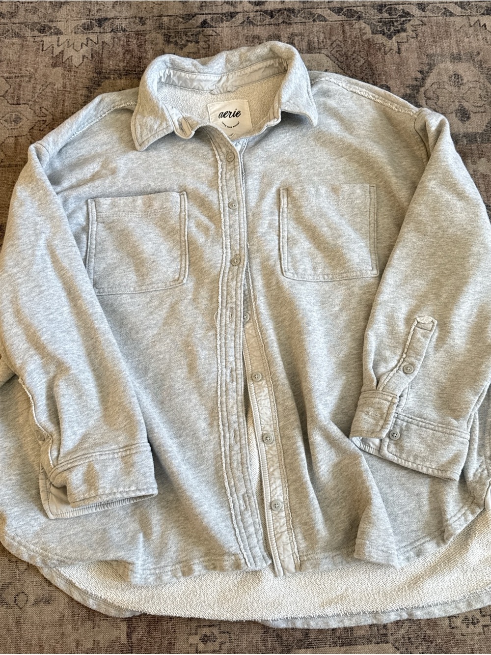 aerie Heather Light Gray Cozy Knit Pullover